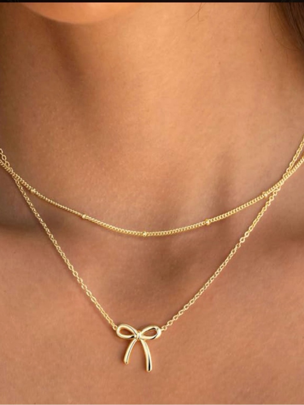Delicate Gold Bow Layered Necklace for Women